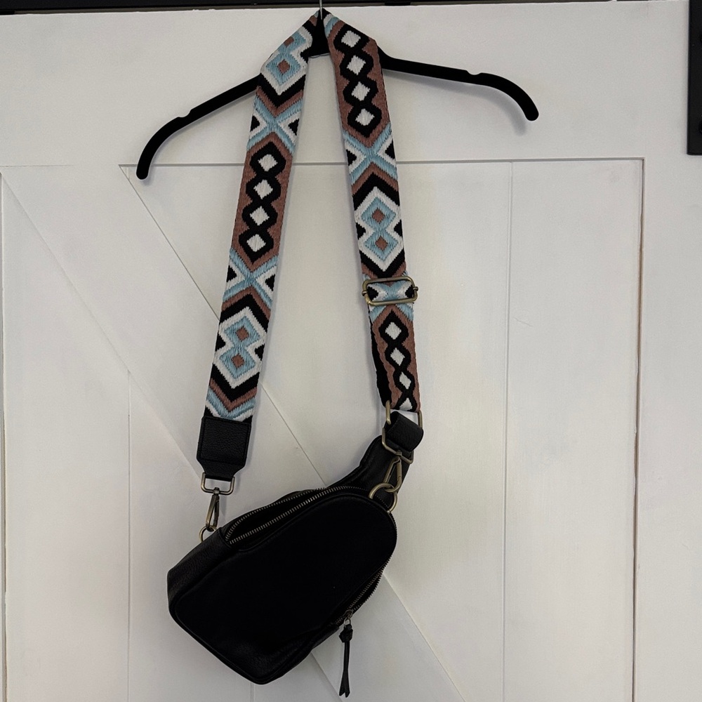 Anthropologie Black Bag with Geometric Strap